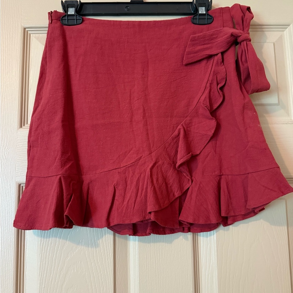 SHEIN Red Ruffled Wrap Mini Skirt